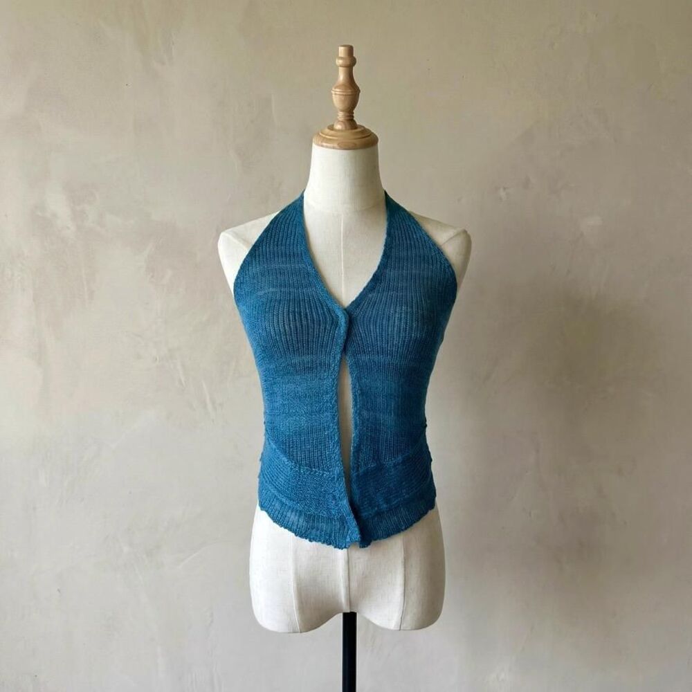 Ralph Lauren Collection Spring 2003 Linen Halter Vest in Riviera Blue | S
